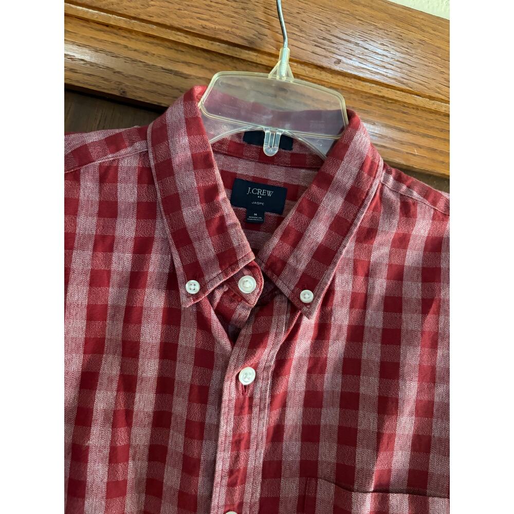 J.Crew Jaspe Button Down Shirt Mens M Red Gingham Plaid Long Sleeve Cotton - Picture 4 of 5